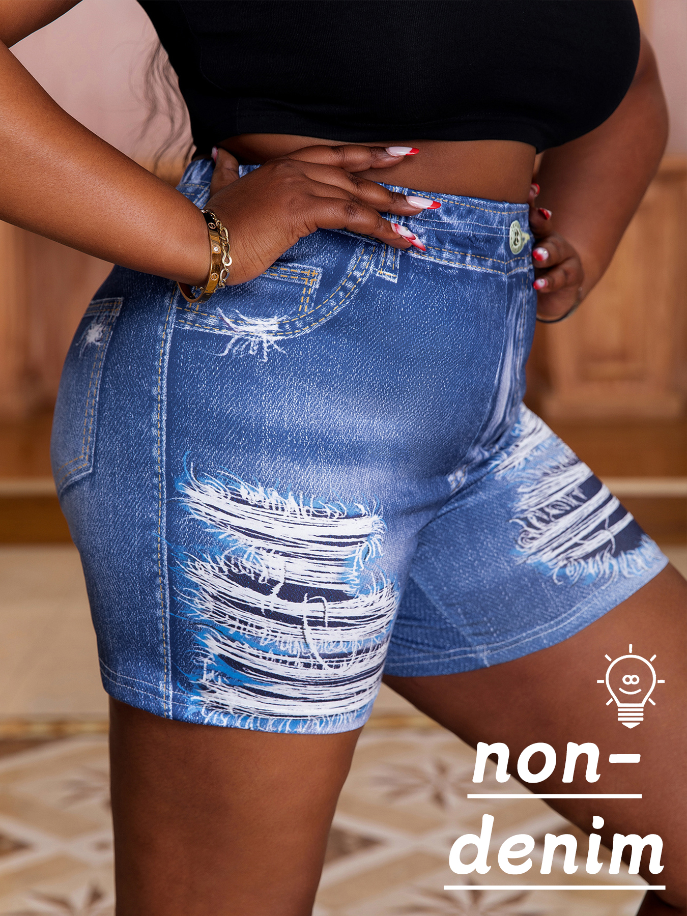 3D Printing Services - Plus-size women's shorts imitation jeans printed