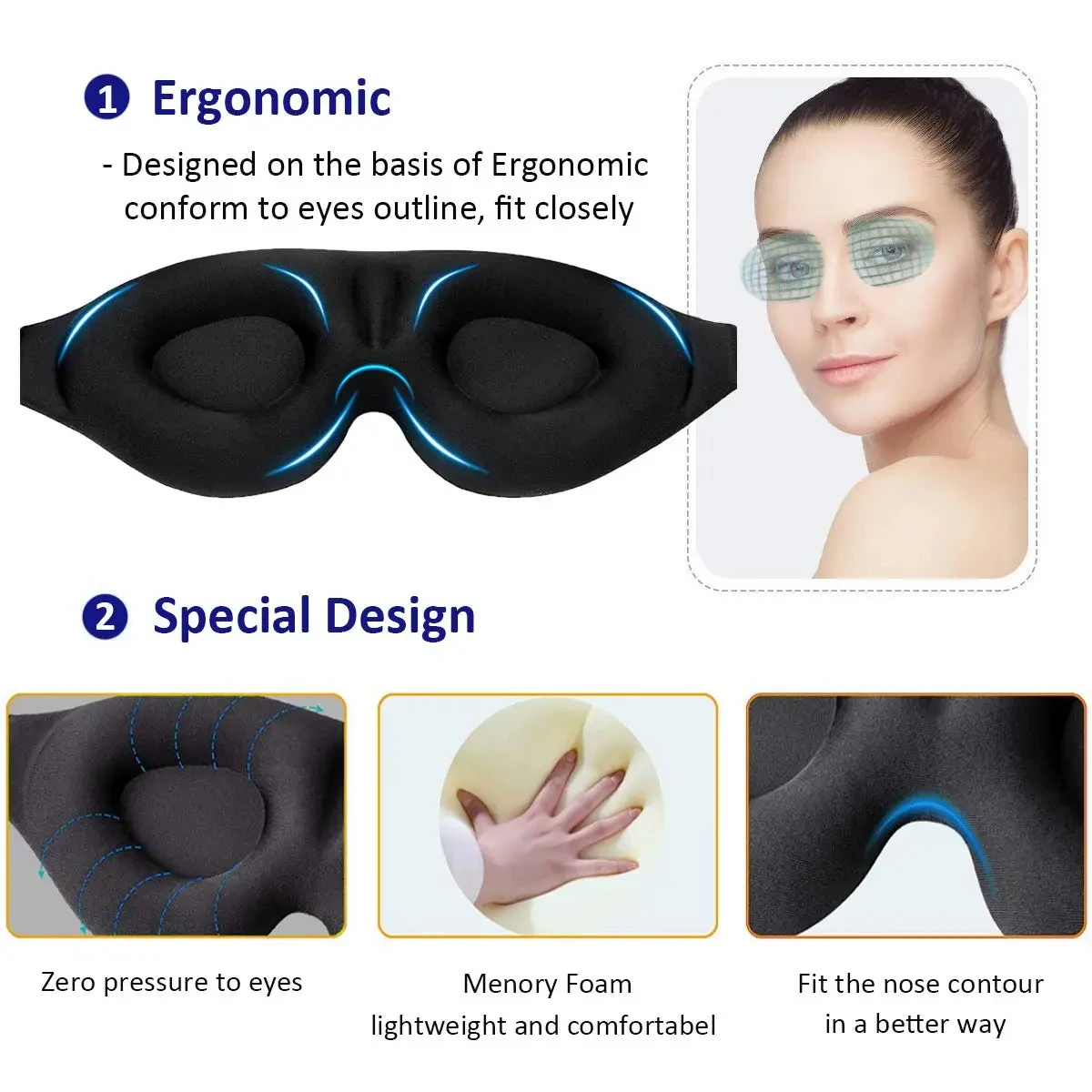 1/2/3PC 3D Sleeping Mask Block - 3D Printing Mask recension och pris
